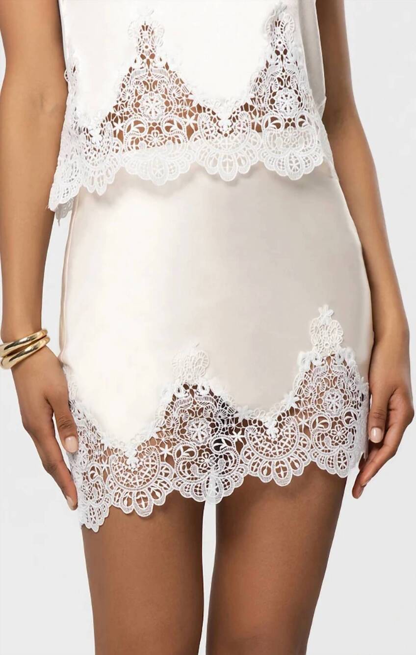 NEW GENERATION LOVE wisteria lace combo liquid satin skirt in off white/white
